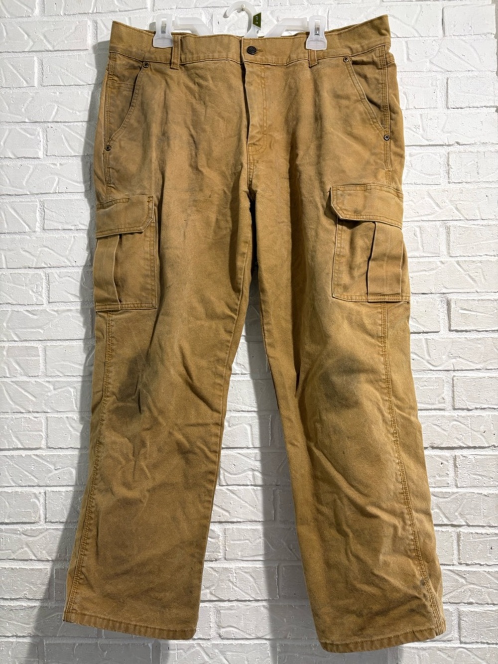 BRAZOS Men's Khaki Cargo Canvas Work Pants 36x30